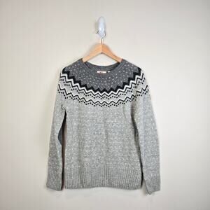 Fjallraven Ovik Knit Sweater Womens Size S Wool Elbow Patches Jacquard Grey